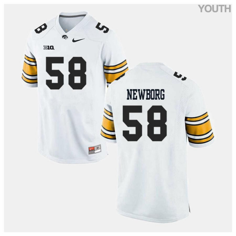 Youth Iowa Hawkeyes NCAA #58 Jake Newborg White Authentic Nike Alumni Stitched College Football Jersey LH34D04GL